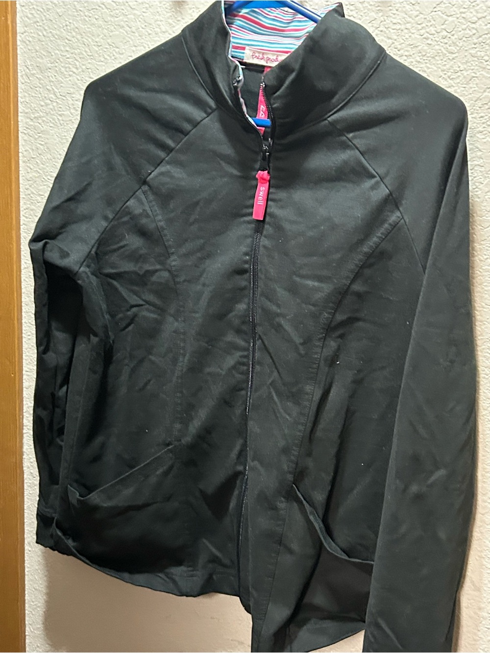 fresh produce Black Zip-Front Jacket with Pink Zip Pull